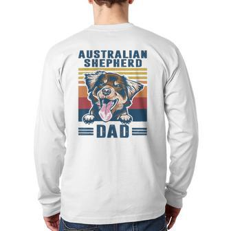 Mens Australian Shepherd Dad Father Retro Australian Shepherd Back Print Long Sleeve T-shirt | Mazezy