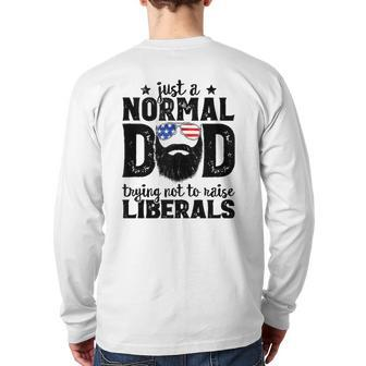 Mens Bearded Dad Just A Normal Dad Trying Not To Raise Liberals Back Print Long Sleeve T-shirt | Mazezy AU