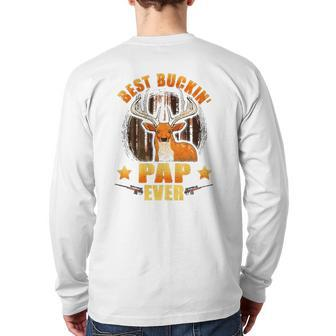 Mens Best Buckin' Pap Ever Deer Hunting Father's Day Back Print Long Sleeve T-shirt | Mazezy