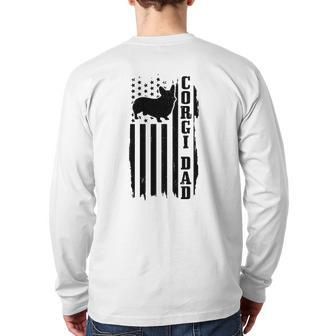 Mens Corgi Dad Vintage American Flag Patriotic Corgi Dog Back Print Long Sleeve T-shirt | Mazezy UK