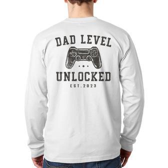 Mens Dad Level Unlocked 2023 New Dad To Be Gamer Father Day Back Print Long Sleeve T-shirt | Mazezy