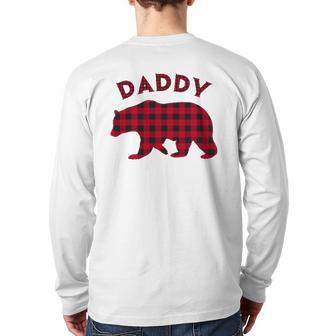 Mens Daddy Bear Red Plaid Christmas Buffalo Pajama Back Print Long Sleeve T-shirt | Mazezy