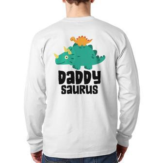 Mens Dinosaur Daddy Saurus Triceratopsgift For Dad Essential Back Print Long Sleeve T-shirt | Mazezy AU