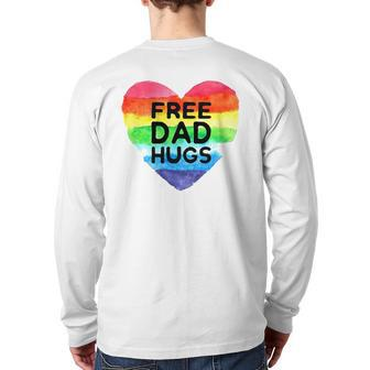 Mens Free Dad Hugs Rainbow Heart Flag Gay Lgbt Pride Month Back Print Long Sleeve T-shirt | Mazezy