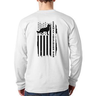 Mens German Shepherd Dad Vintage American Flag Patriotic Dog Back Print Long Sleeve T-shirt | Mazezy