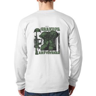 Mens I'm A Dad Grandpa And Veteran Nothing Scares Me Back Print Long Sleeve T-shirt | Mazezy