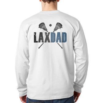 Mens Lax Dad Lacrosse Player Father Parent Coach Vintage Back Print Long Sleeve T-shirt | Mazezy