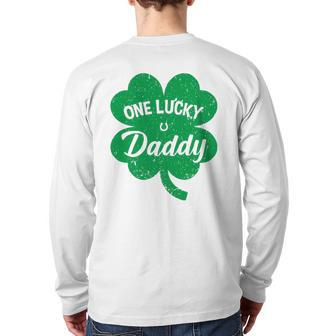 Mens One Lucky Daddy Shamrock Four Leaf Clover St Patrick's Day Back Print Long Sleeve T-shirt | Mazezy
