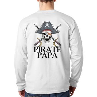 Mens Pirate Papa Captain Sword Halloween Back Print Long Sleeve T-shirt | Mazezy