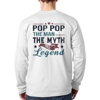 Mens Pop Pop The Man The Myth The Legend Retro Vintage Dad's Back Print Long Sleeve T-shirt | Mazezy