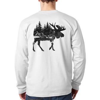 Moose Nature Alaska Hiking Fishing Camping Hunting Back Print Long Sleeve T-shirt - Monsterry