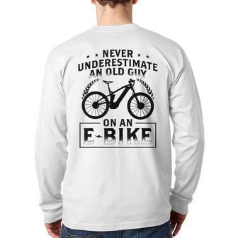 Mountain Bike Ebike Biker Dad Grandpa Cyclist Ebike Back Print Long Sleeve T-shirt | Mazezy