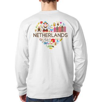 Netherlands Love Illustrated Dutch Symbol Pride Back Print Long Sleeve T-shirt - Monsterry