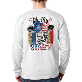 Oh-My Stars Cow Highland Cow Highland Cow With 4Th July Back Print Long Sleeve T-shirt - Monsterry DE