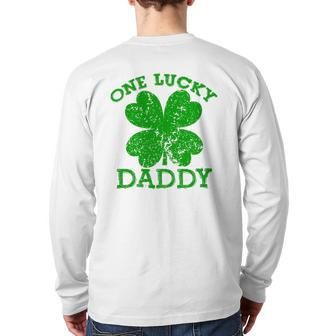 One Lucky Daddy Vintage St Patricks Day Men Back Print Long Sleeve T-shirt | Mazezy