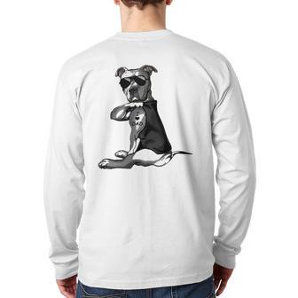 Pitbull Dog Tattoo I Love Dad Father's Day Back Print Long Sleeve T-shirt | Mazezy