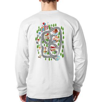 Play Cars On Dad's Back Play Mat Car Race Track Family Back Print Long Sleeve T-shirt | Mazezy