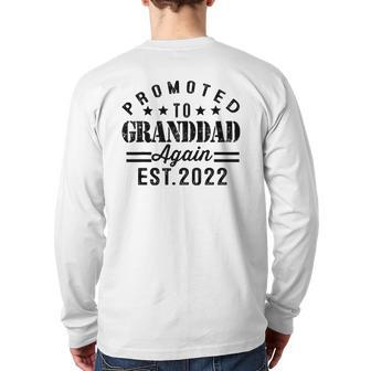 Promoted To Granddad Again Est 2022 Pregnancy Back Print Long Sleeve T-shirt | Mazezy