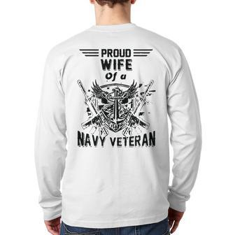 Proud Wife Of A Navy Veteran American Flag Military Back Print Long Sleeve T-shirt | Mazezy