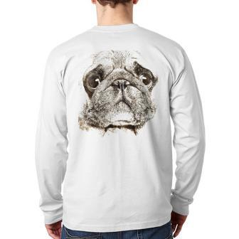 Pug Dog Animal Face Back Print Long Sleeve T-shirt - Monsterry