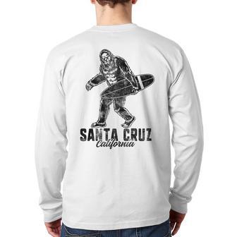 Retro Santa Cruz California Surf Bigfoot Surfer Distressed Back Print Long Sleeve T-shirt - Monsterry DE