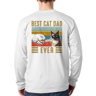 Retro Vintage Best Cat Dad Ever Fathers Day Siamese Cat Back Print Long Sleeve T-shirt | Mazezy