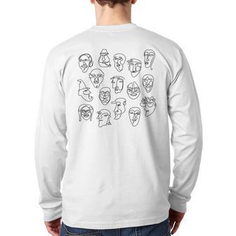 Single Line Face Character Back Print Long Sleeve T-shirt - Monsterry UK