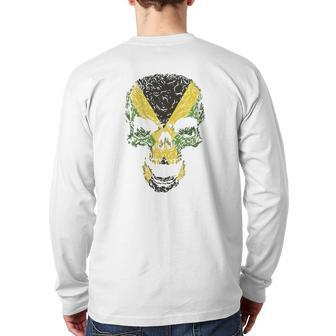 Skull With Jamaica Flag Skeleton Jamaican Roots Back Print Long Sleeve T-shirt | Mazezy