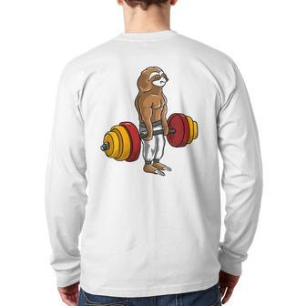Sloth Deadlift Lazy Fitness Bodybuilder Animal Back Print Long Sleeve T-shirt | Mazezy