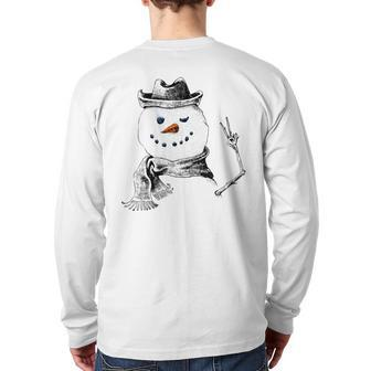 Snowman Peace Sign Christmas Snow Frosty Winter Xmas Back Print Long Sleeve T-shirt - Seseable