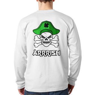St Patrick's Day Candy Skull Shamrock Irish Pirate Boys Kids Back Print Long Sleeve T-shirt | Mazezy