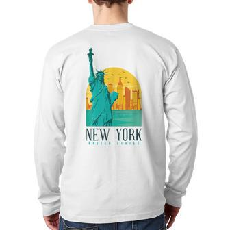 Statue Of Liberty Retro Vintage New York City Nyc Ny Back Print Long Sleeve T-shirt - Monsterry AU