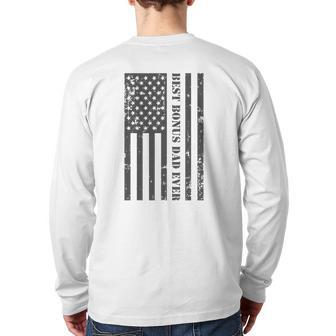 Stepfather Best Bonus Dad Ever Father's Day Flag Back Print Long Sleeve T-shirt | Mazezy