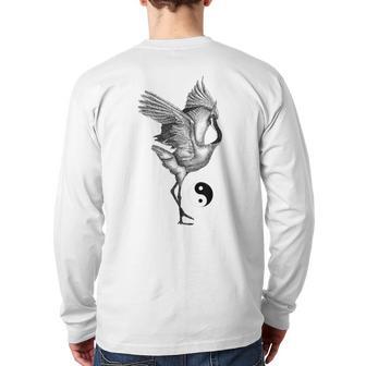 Tai Chi White Crane Qi Gong Illustration Back Print Long Sleeve T-shirt - Monsterry