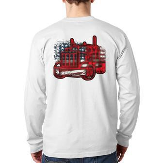 Truck Driver American Flag Trucker Semi Truck Back Print Long Sleeve T-shirt | Mazezy