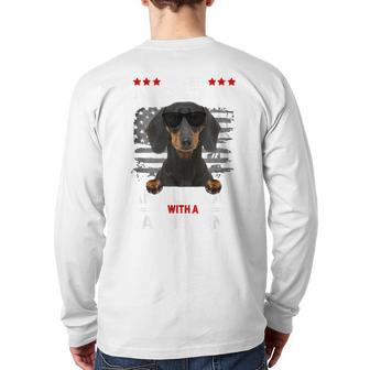 Never Underestimate An Old Man With A Dachshund Dog Dad Old Man Back Print Long Sleeve T-shirt | Mazezy