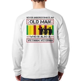 Never Underestimate An Old Man Vietnam War Veteran Army Vet Back Print Long Sleeve T-shirt | Mazezy