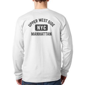 Upper West Side Nyc Gym Style Black W Distressed Black Print Back Print Long Sleeve T-shirt | Mazezy