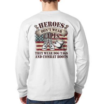 Us Flag Veterans Day Army Soldier Dogtags Combat Boots Hero Back Print Long Sleeve T-shirt | Mazezy