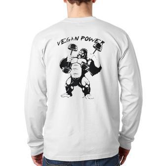 Vegan Power Awesome Bigfoot Bodybuilding Back Print Long Sleeve T-shirt | Mazezy