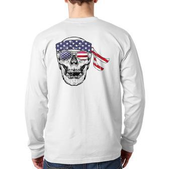 Vintage 4Th Of July Skull Graphic Art Us Flag Patriotic Back Print Long Sleeve T-shirt | Mazezy