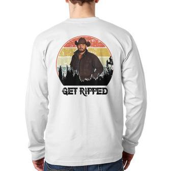 Vintage Cowboy Get Ripped Western Country Music Rodeo Dad Back Print Long Sleeve T-shirt | Mazezy