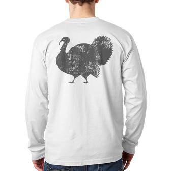 Vintage Distressed Turkey Large Bird Thanksgiving Lover Back Print Long Sleeve T-shirt - Monsterry