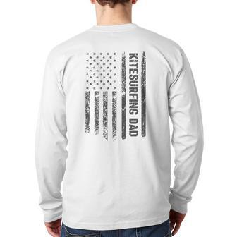 Vintage Kitesurfing Dad America Us Flag Patriot Back Print Long Sleeve T-shirt | Mazezy