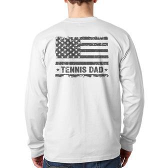 Vintage Tennis Dad America Us Flag Patriot Back Print Long Sleeve T-shirt | Mazezy