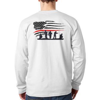 Vintage Thin Red Line Firefighter American Flag Back Print Long Sleeve T-shirt - Monsterry UK