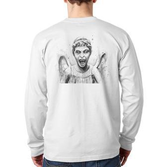 Weeping Angel Watercolor Sci-Fi Scary Don't Blink Back Print Long Sleeve T-shirt - Monsterry AU