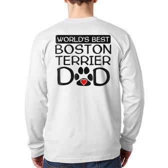 World's Best Boston Terrier Dad Dog Owner Paw Print Back Print Long Sleeve T-shirt | Mazezy