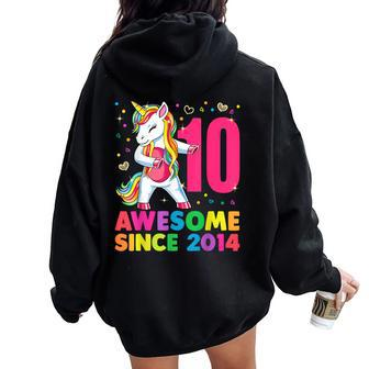 10 Years Old Unicorn Flossing 10Th Birthday Girl Party Women Oversized Hoodie Back Print - Monsterry