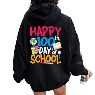 100 Day Of School Teacher Happy 100Th Day Of School Women Oversized Hoodie Back Print | Mazezy